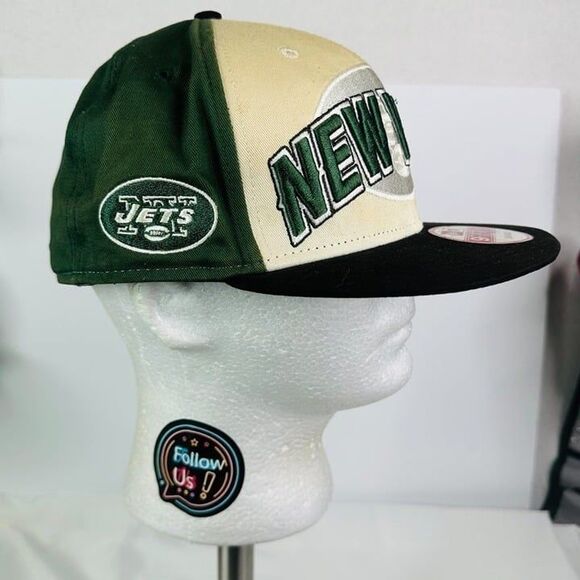 New Era Mens Ivory Green 9Fifty NFL Jets Adjustable Strap Snapback Hat - Picture 4 of 8